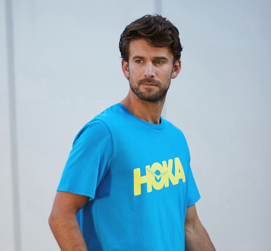 Hoka Mens Tee NZ - Hoka Brand Blue (QPA240758)